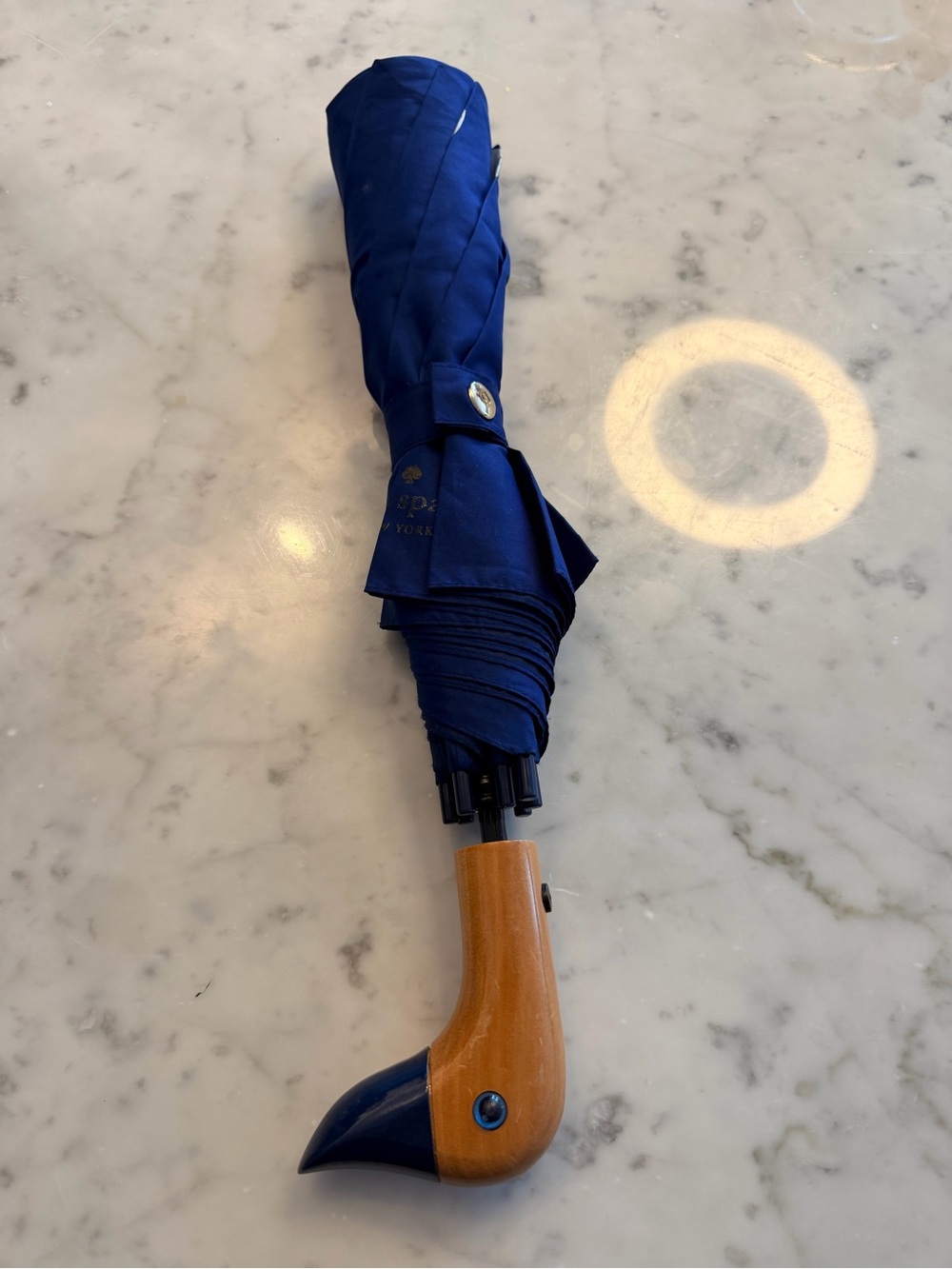 kate spade Royal Blue Compact Umbrella with Duck-Head Handle - Picture 6 of 9